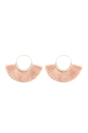 Dusty Pink Fan Tassel Hoop Earrings - Pack of 6