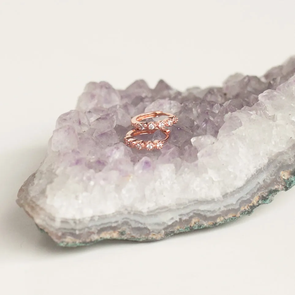 Earring Hoop Rose Gold Vermeil with Cubic Zirconia Inlay Small, Single or a Pair