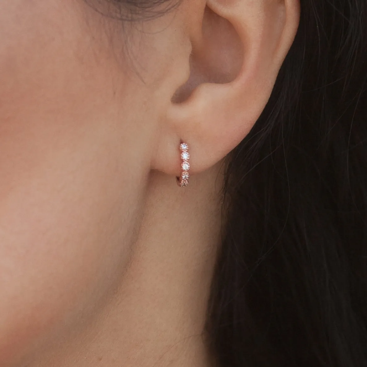 Earring Hoop Rose Gold Vermeil with Cubic Zirconia Inlay Small, Single or a Pair