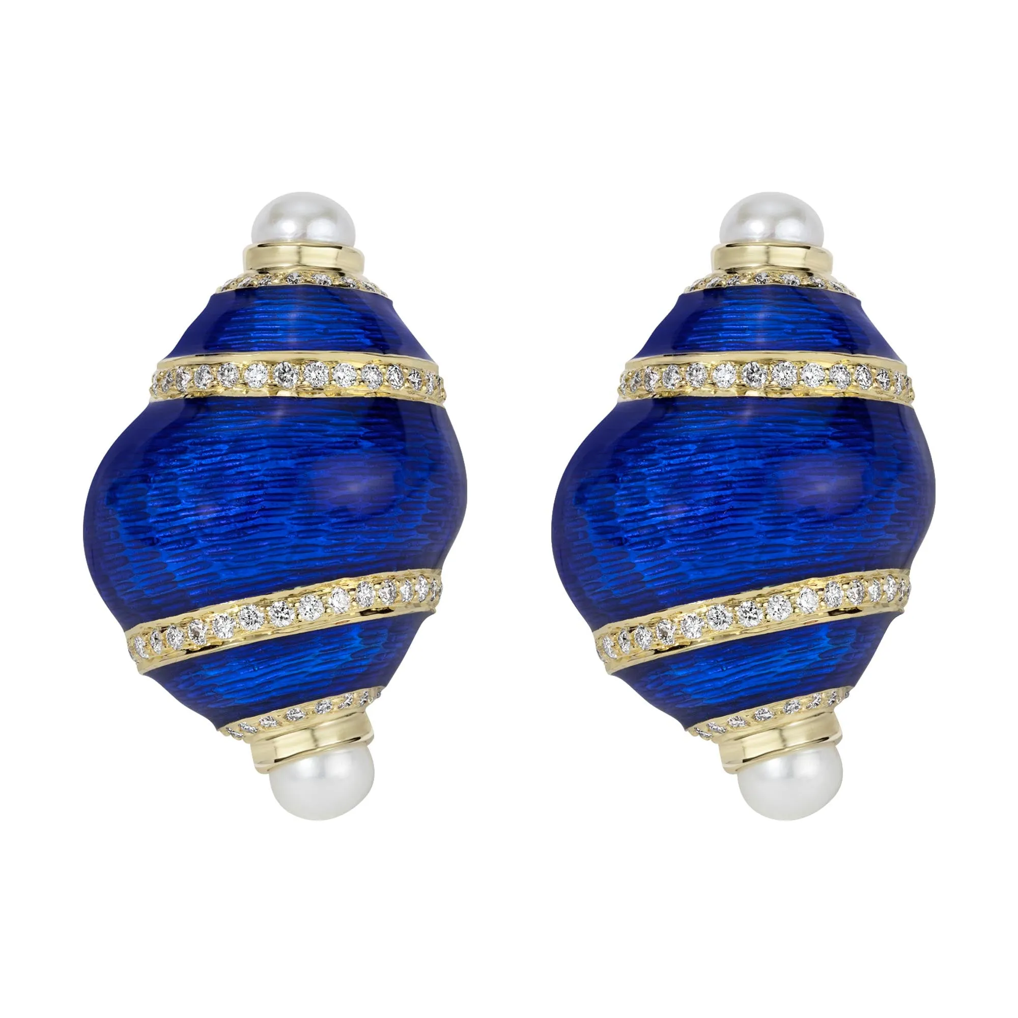 Earrings - Fresh Water Pearl And Diamond (enamel) (2357B)