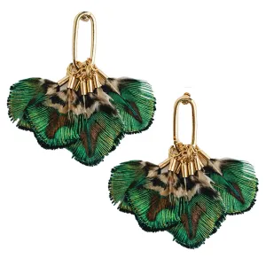 Earrings - Mallard Feather Tassel Statement Earrings