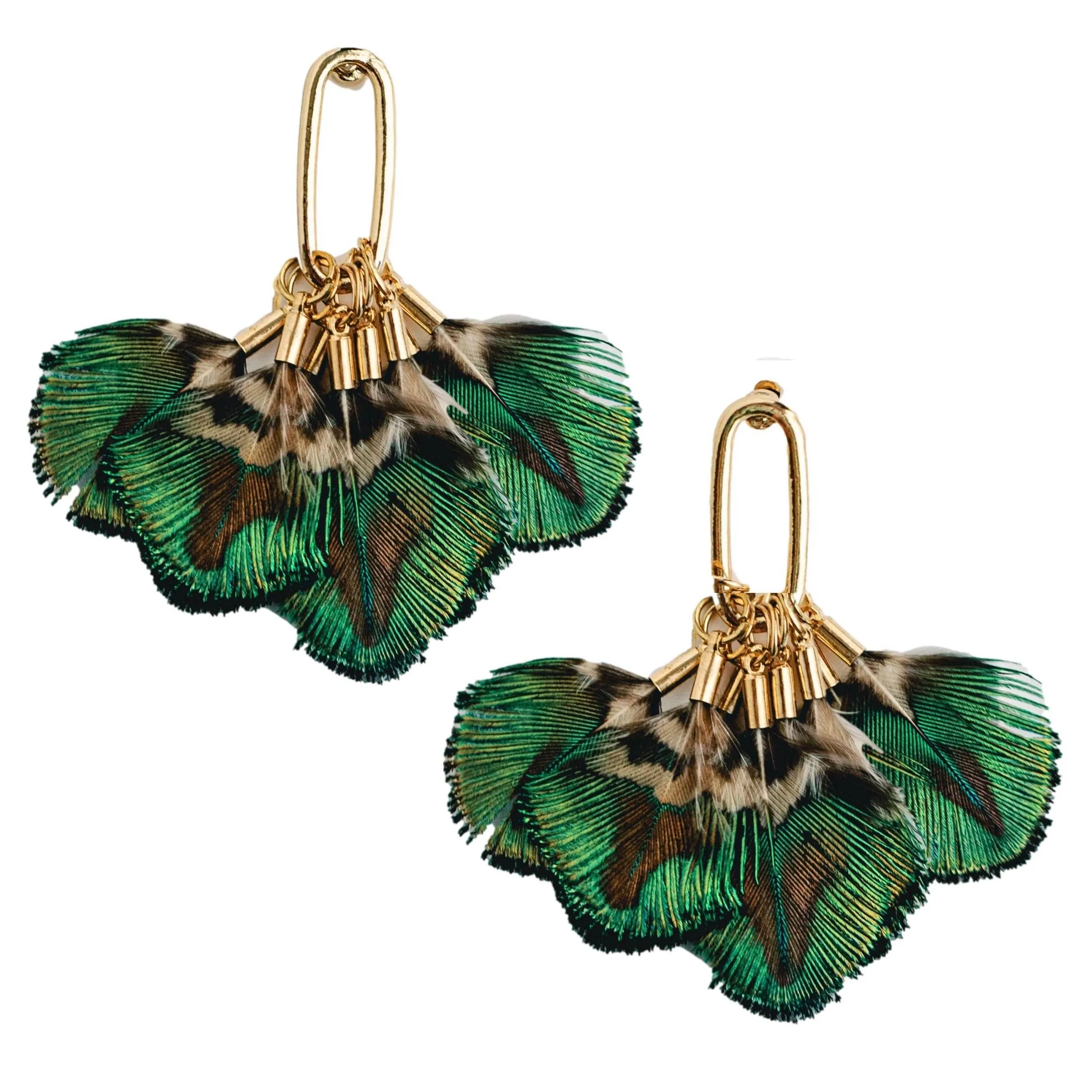 Earrings - Mallard Feather Tassel Statement Earrings