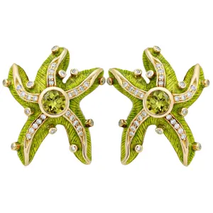 Earrings- Peridot And Diamond (enamel) (1308O)