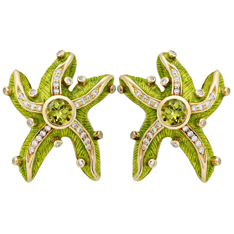 Earrings- Peridot And Diamond (enamel) (1308O)