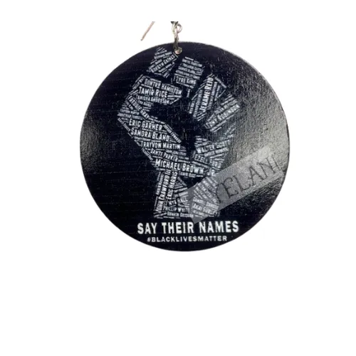 Earrings - Say Their Name- Black Wooden Disc