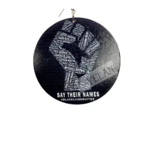 Earrings - Say Their Name- Black Wooden Disc