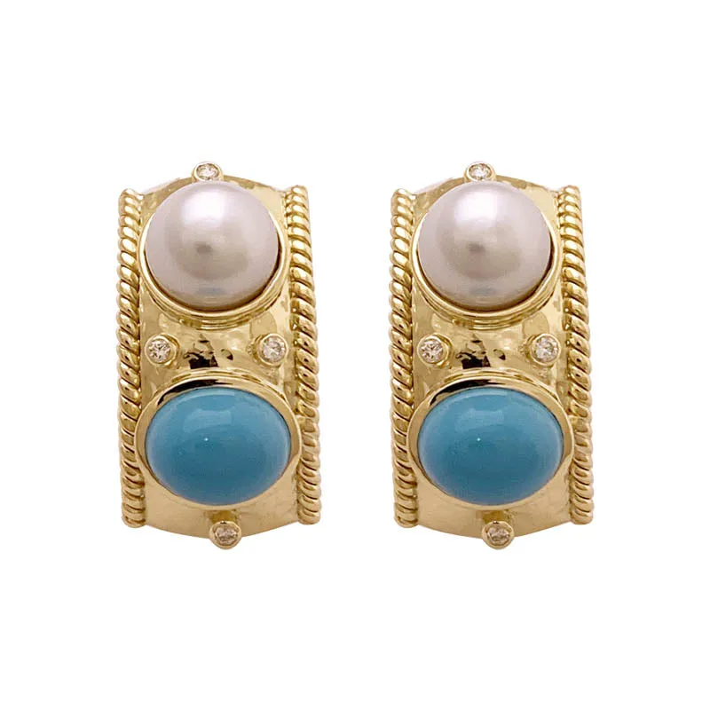 EARRINGS- TURQUOISE , S.S. PEARL AND DIAMOND