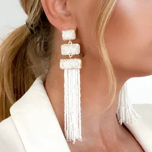 EARRINGS White Beaded Tassel Earrings