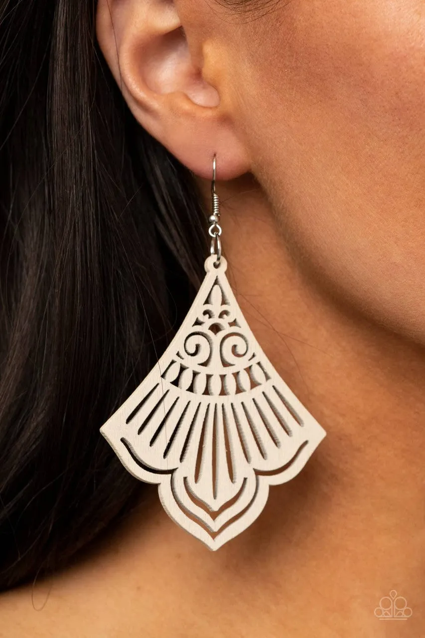 Eastern Escape White Paparazzi Earrings