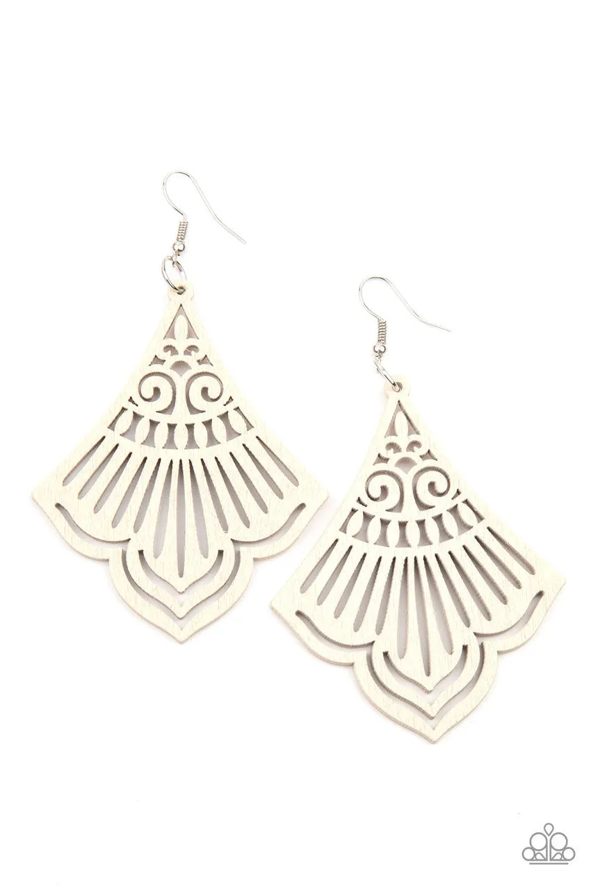 Eastern Escape White Paparazzi Earrings