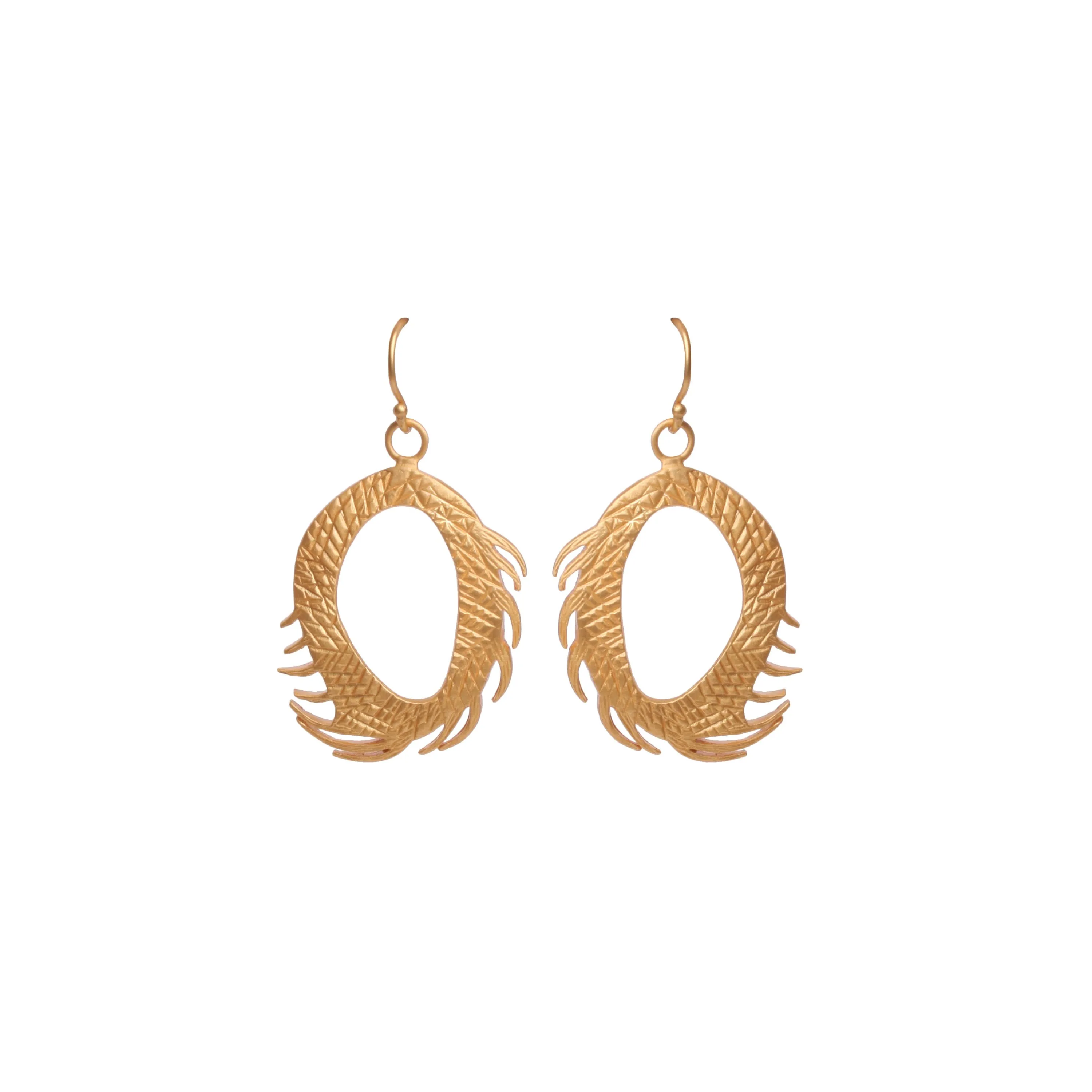 Ecologica Shimmering Gold Feather Hoop Earrings