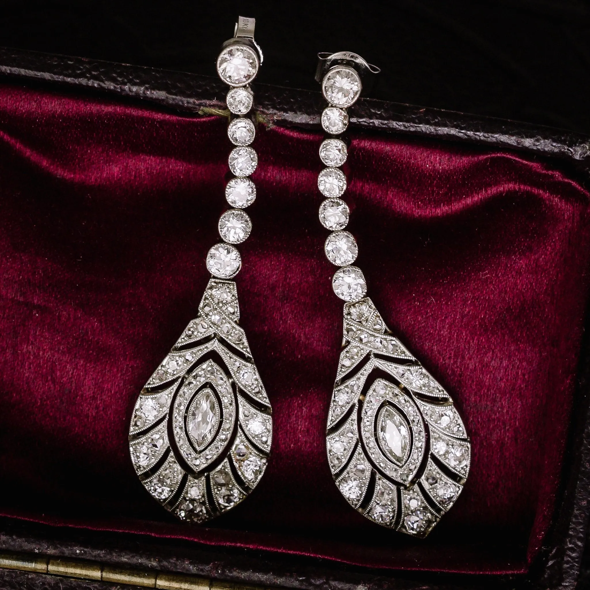 Edwardian "Peacock Feathers" Diamond Drop Earrings