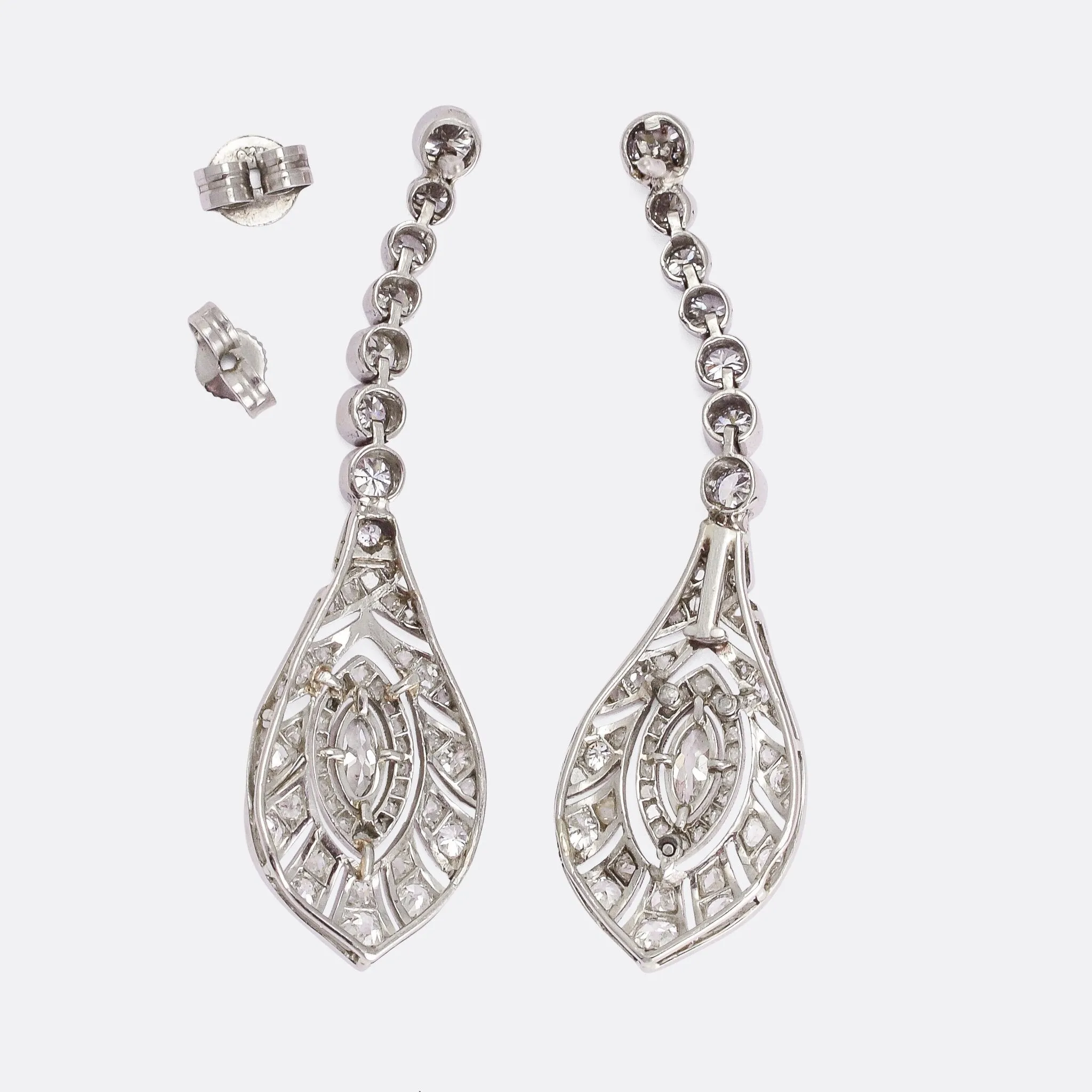 Edwardian "Peacock Feathers" Diamond Drop Earrings