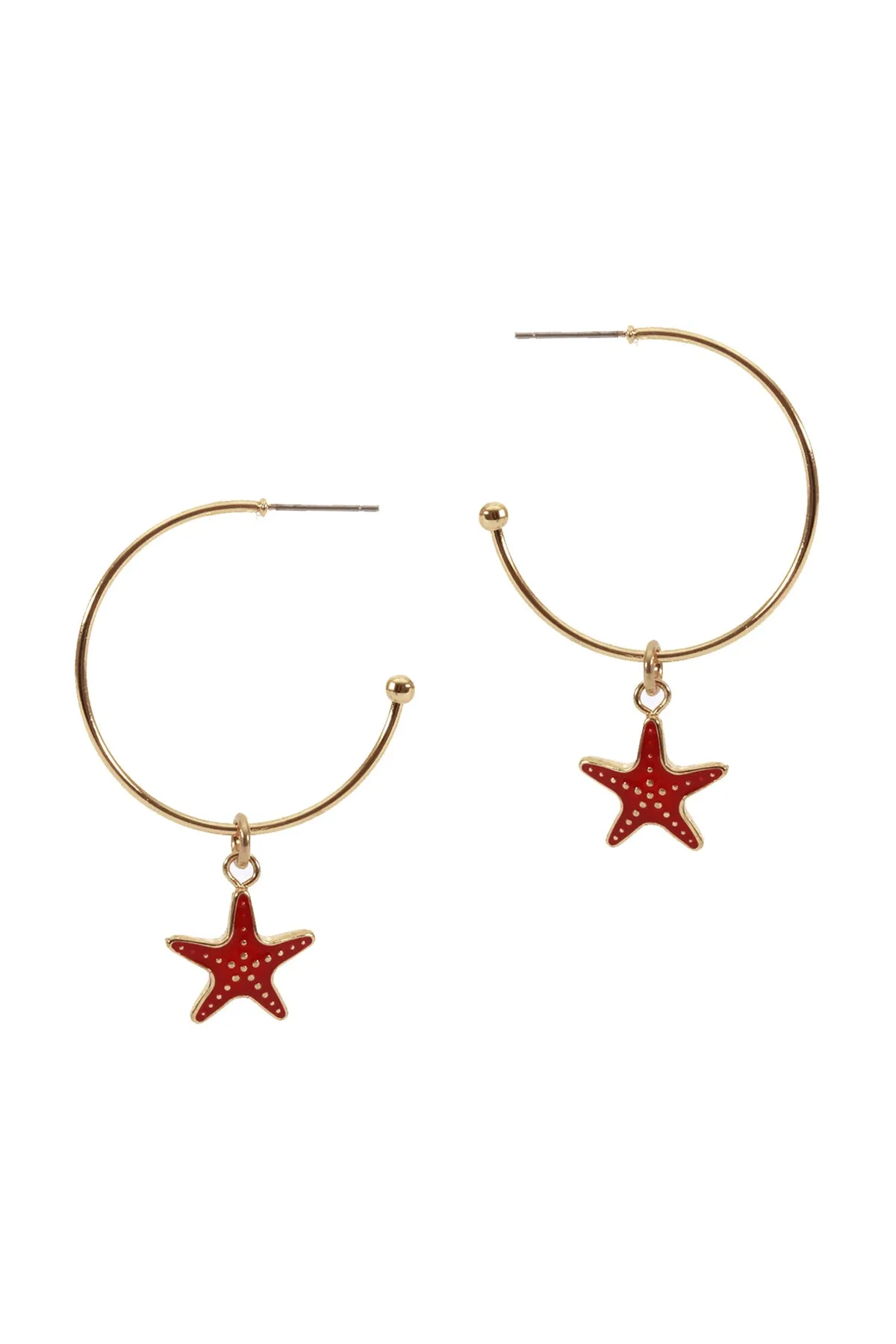 EE1085 - METAL EPOXY SEA LIFE STAR FISH HOOP ROUND EARRINGS