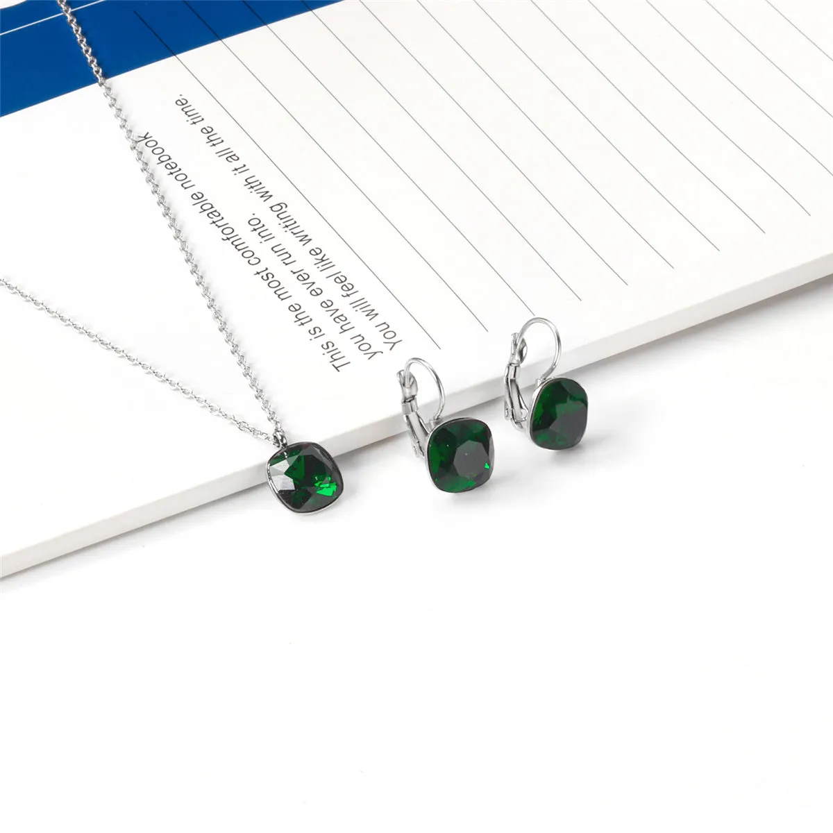 Emerald Crystal & Silver-Plated Square Huggie Earring Set