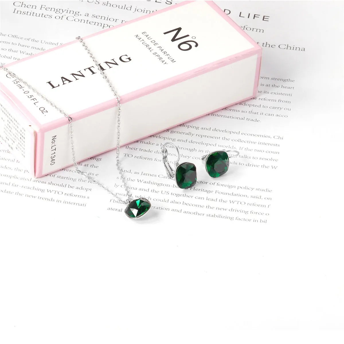 Emerald Crystal & Silver-Plated Square Huggie Earring Set