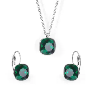 Emerald Crystal & Silver-Plated Square Huggie Earring Set