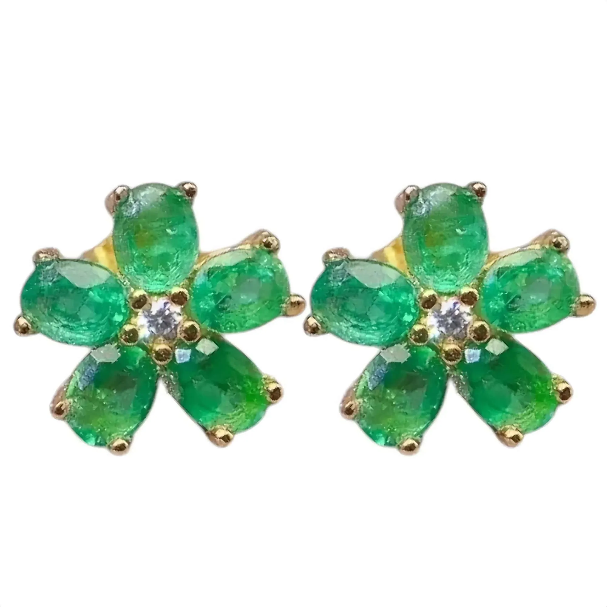 Emerald Flower Stud Earrings