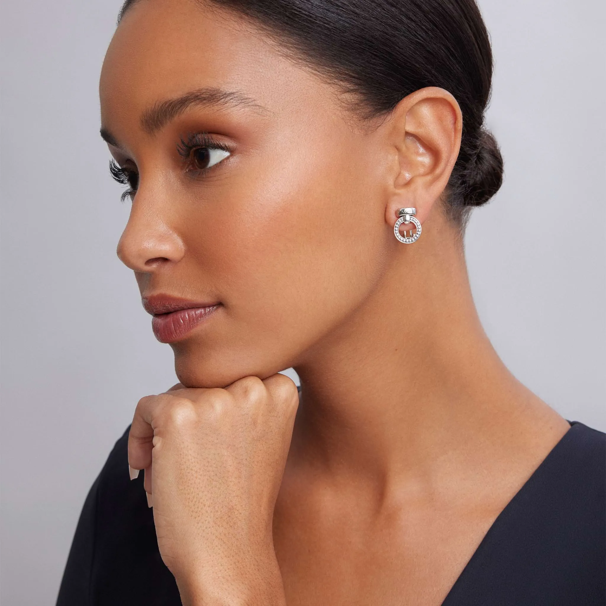 Enso Caviar Circle Bar Earrings