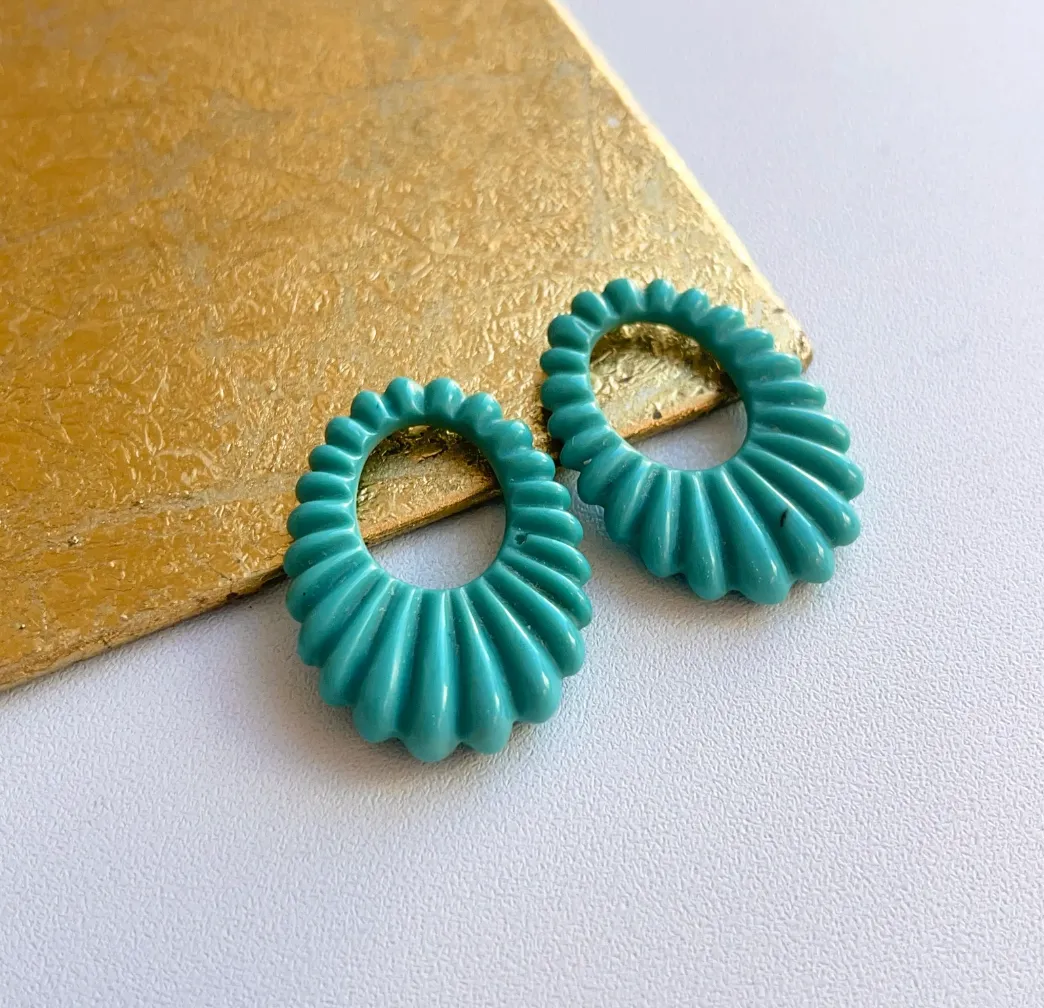 Estate Turquoise Oval Fluted Disc Earring Charms