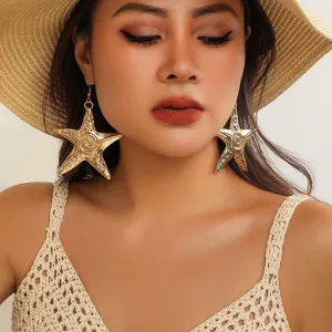 Europe and America Cross Border Ornament Exaggerated Big Starfish Design Metal Stud Earrings Ocean Style Fashion Star Beach Earrings