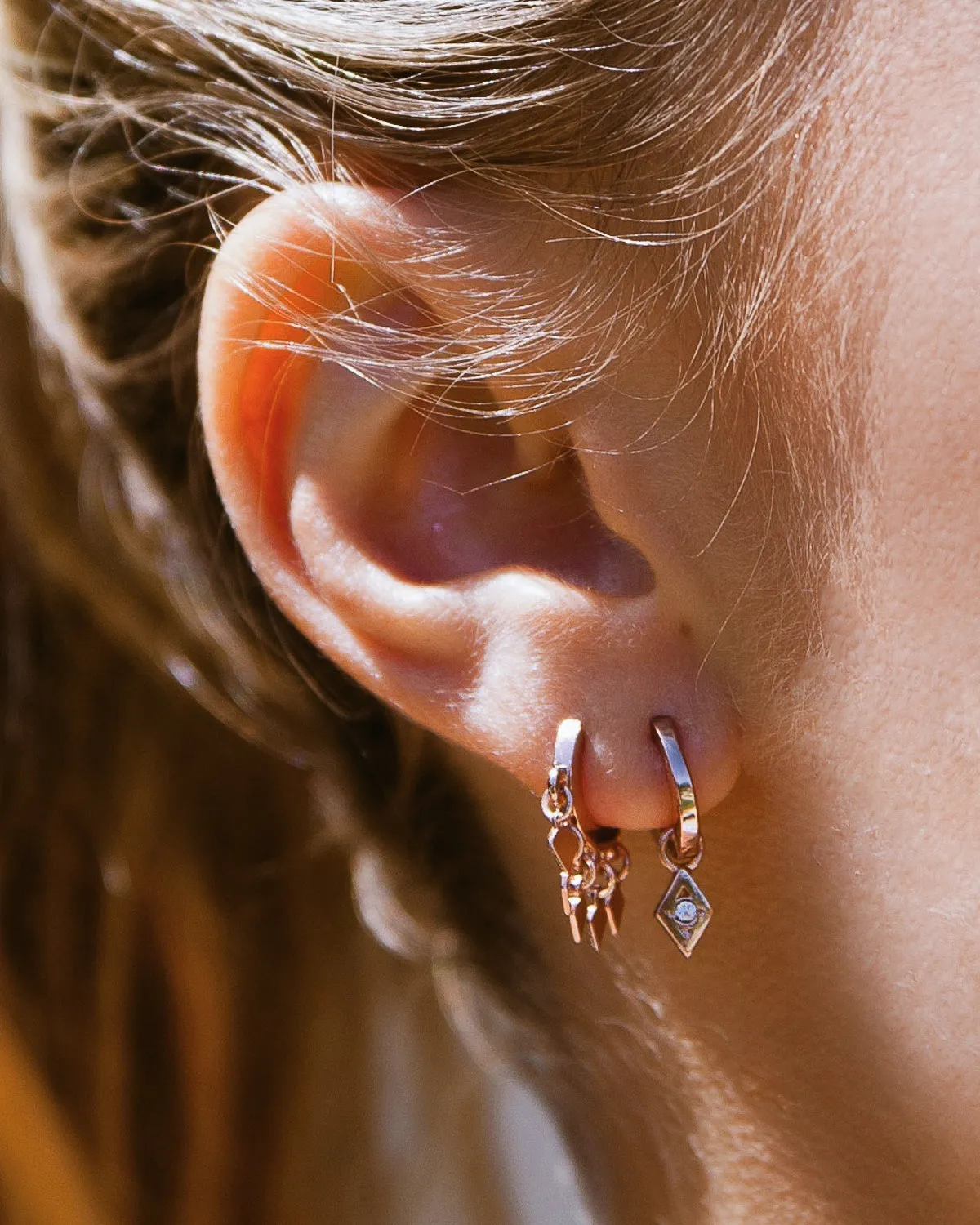 Evil Eye Hoop Huggies- Rose Gold