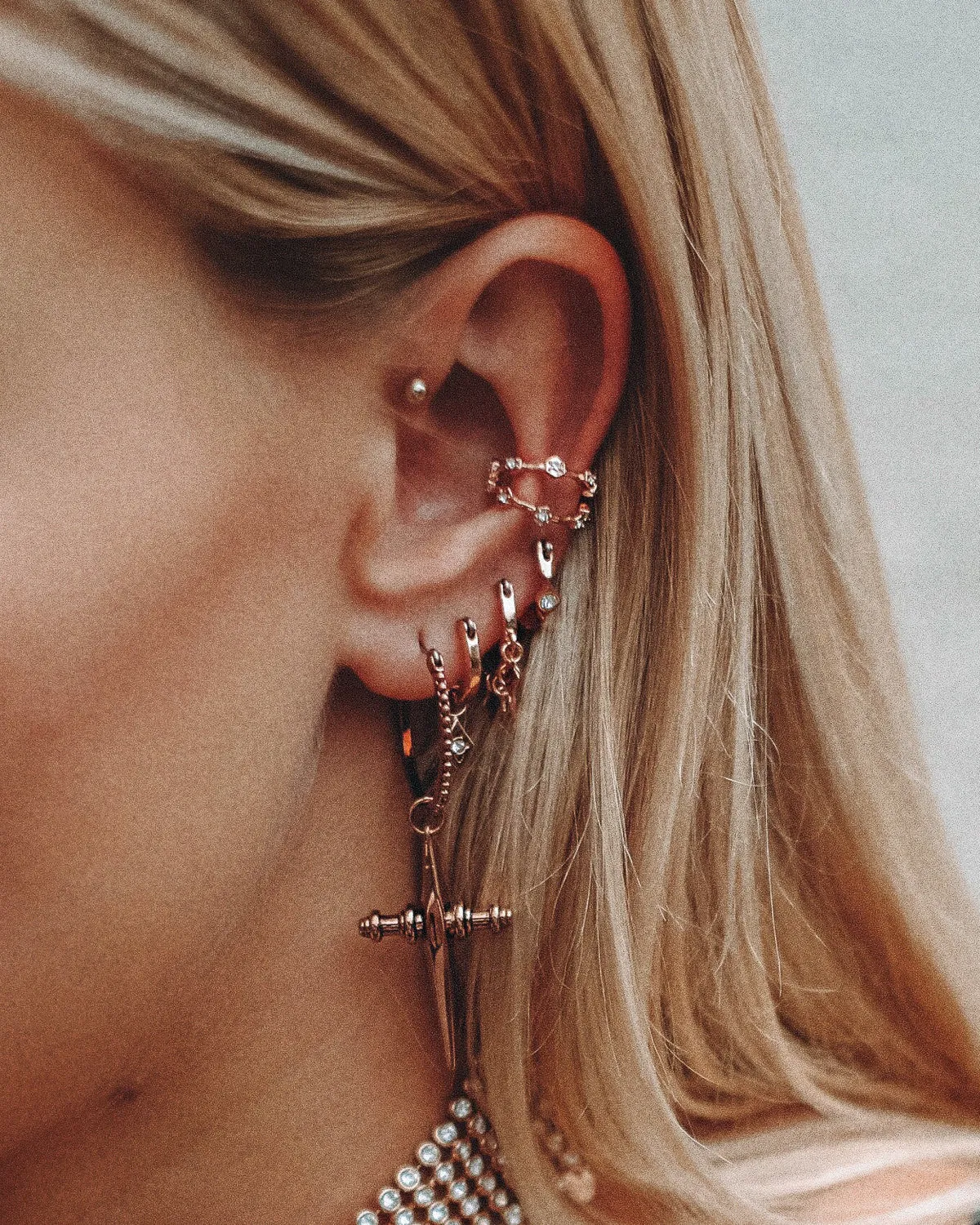 Evil Eye Hoop Huggies- Rose Gold