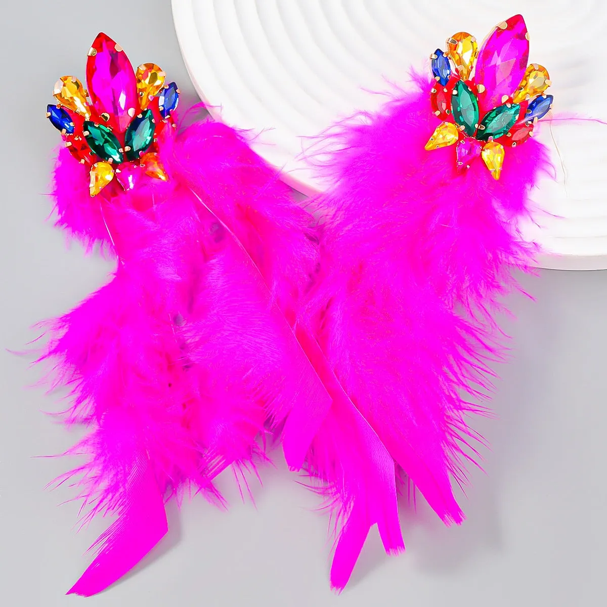 Exaggerated Long Feather Tassel  Bohemian Earrings