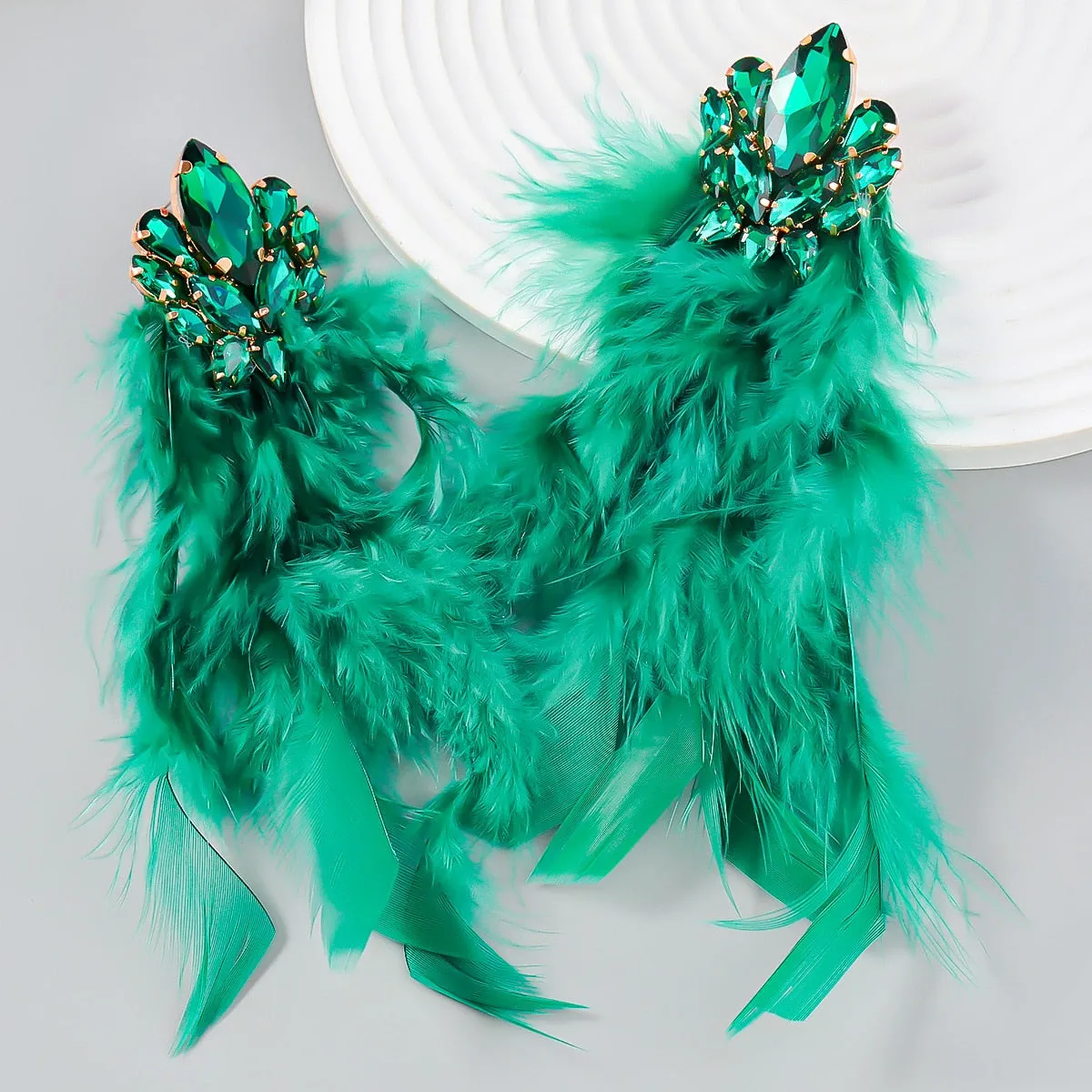 Exaggerated Long Feather Tassel  Bohemian Earrings