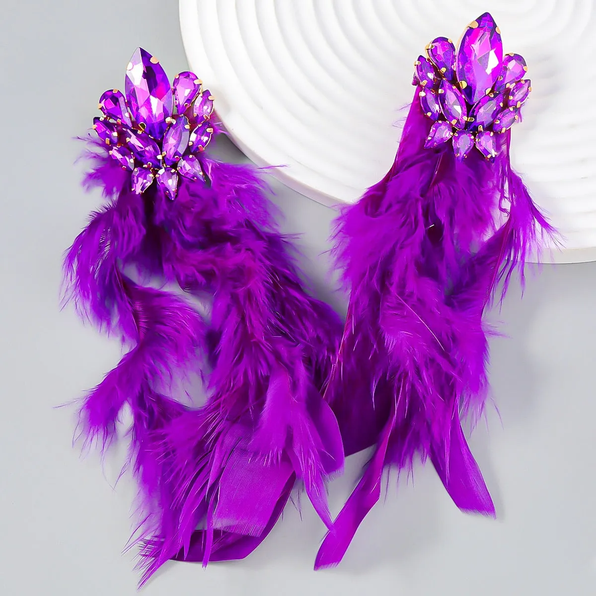 Exaggerated Long Feather Tassel  Bohemian Earrings