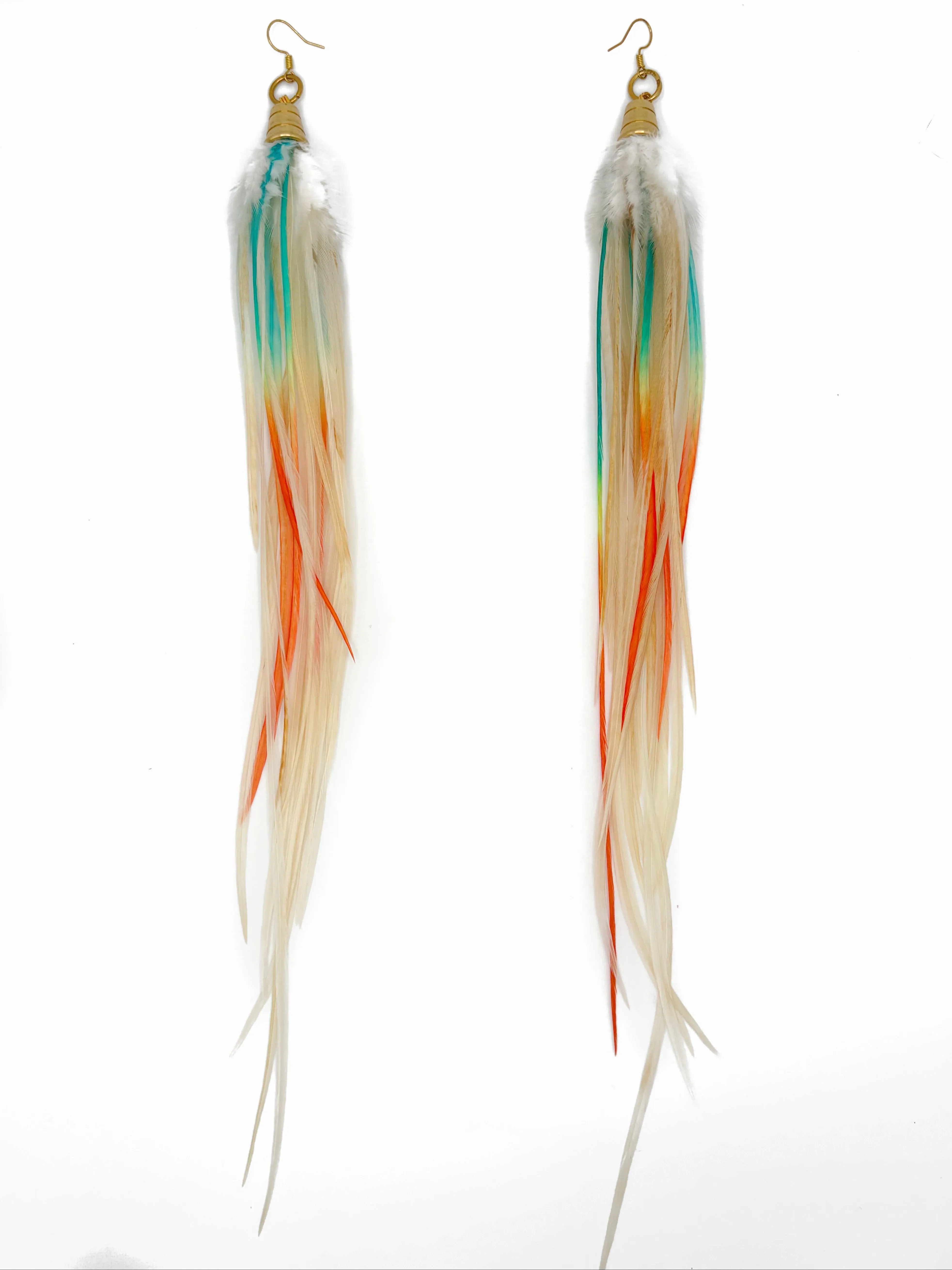 Extra Long Feather Earrings - Golden Desert