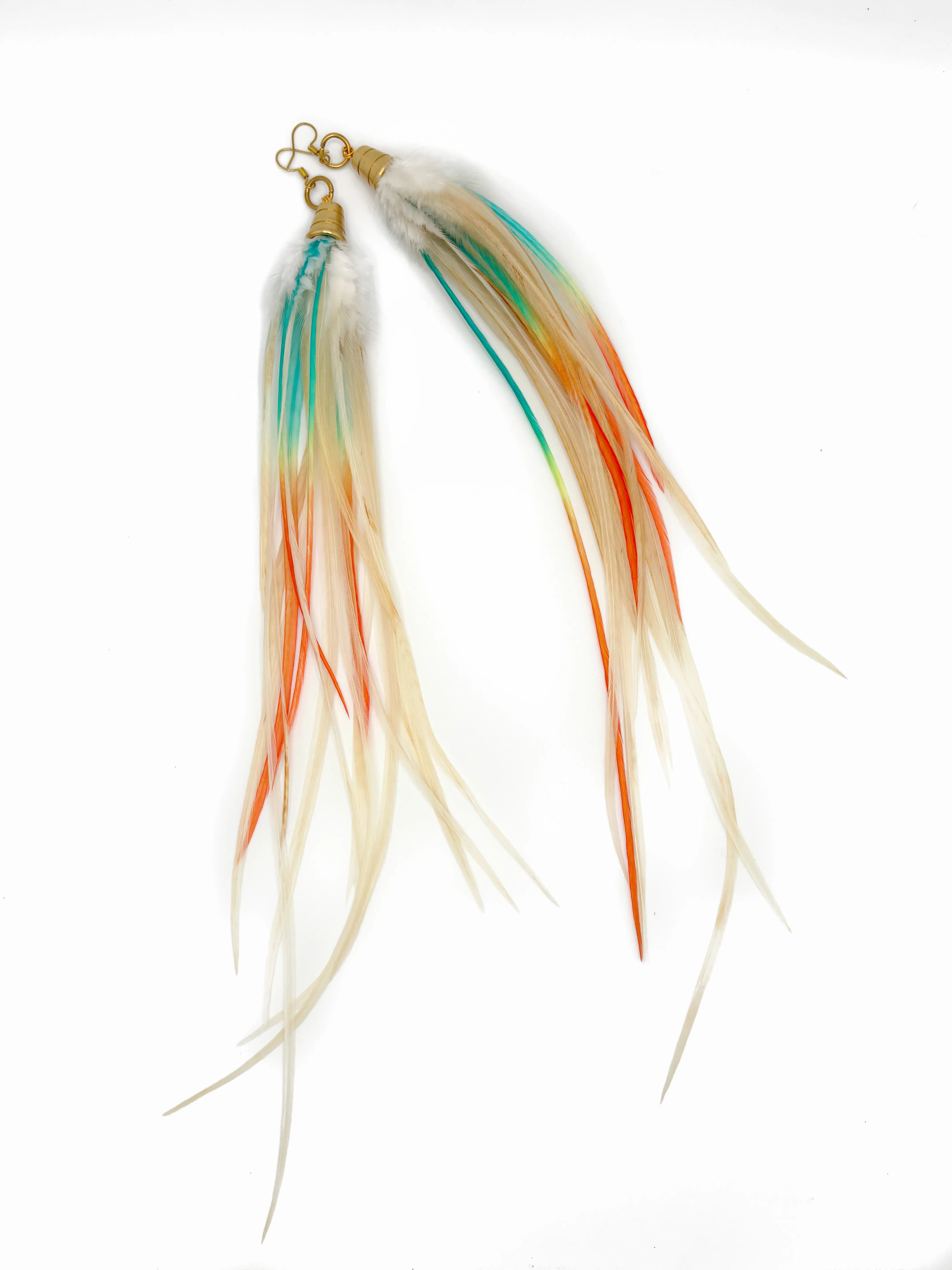 Extra Long Feather Earrings - Golden Desert