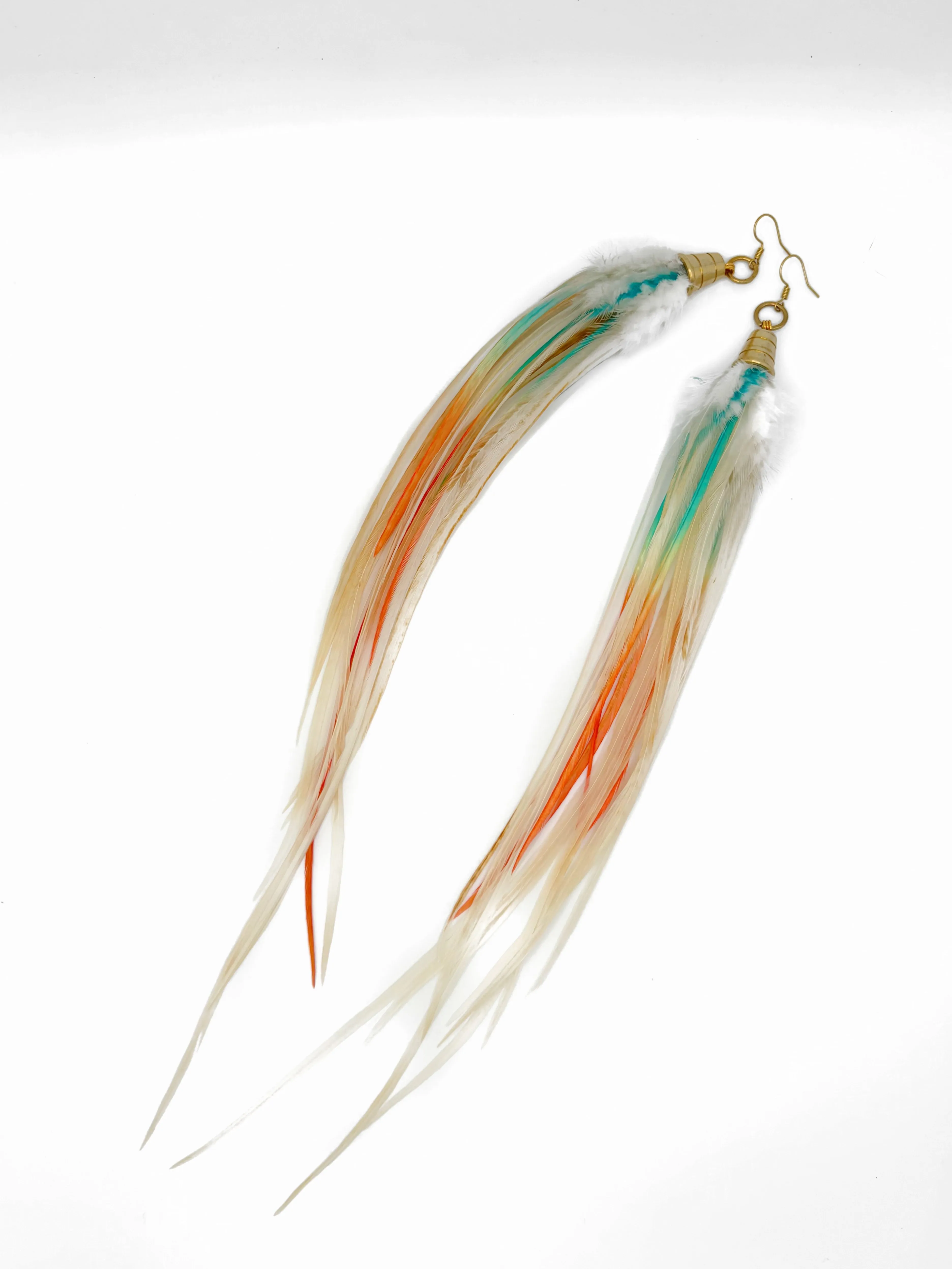 Extra Long Feather Earrings - Golden Desert