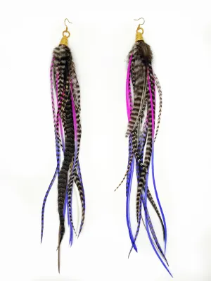 Extra Long Feather Earrings with Neon Pink & Purple Accents