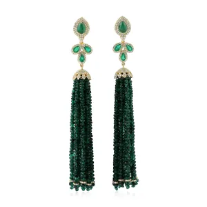 Faceted Beads Pear Emerald Pave Diamond Wedding Tassel In 14K Yellow Gold Jewelry
