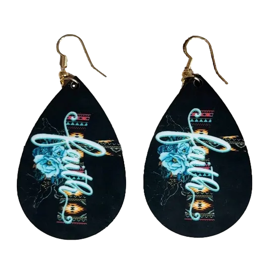 Faith Cross Wood Earrings