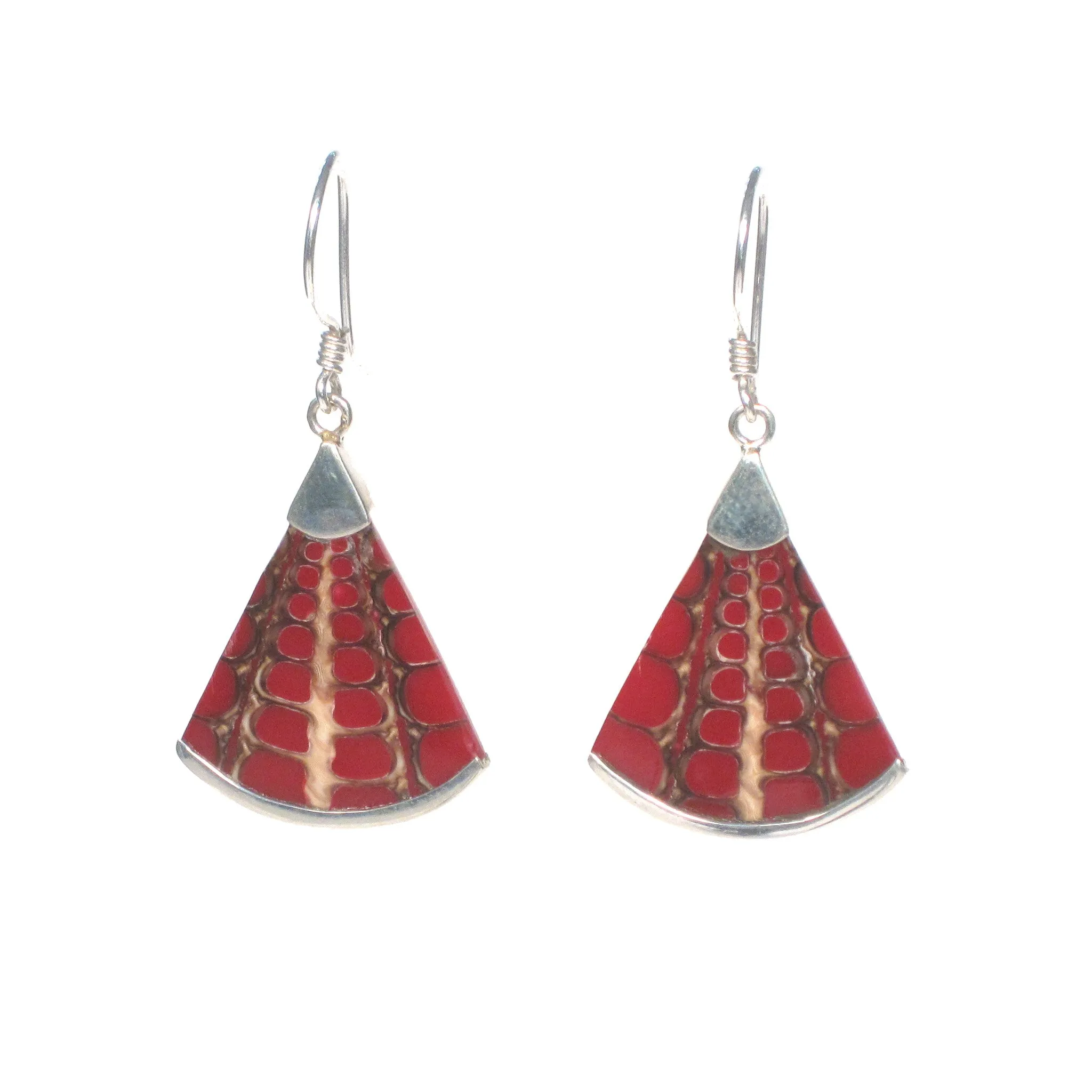 Fan Shaped Two-Tone Shell Dangle Earrings - Multiple Colors Available