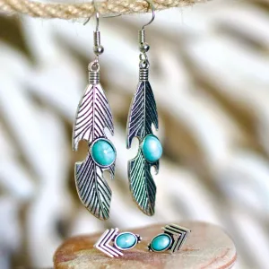 Feather & Chevron Earring Set – Boho and Bold