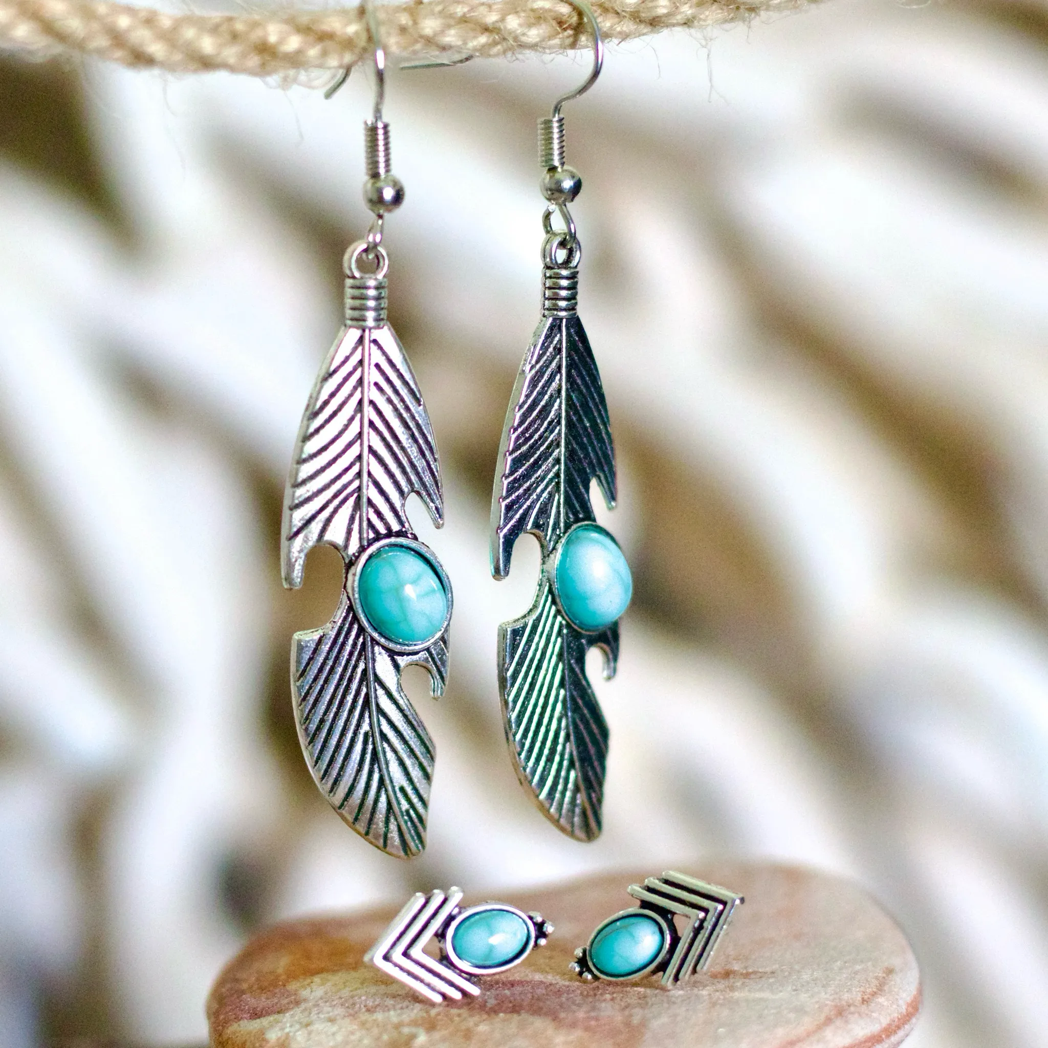 Feather & Chevron Earring Set – Boho and Bold