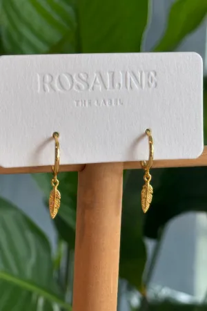 Feather Dangle Hoop Earrings - Gold