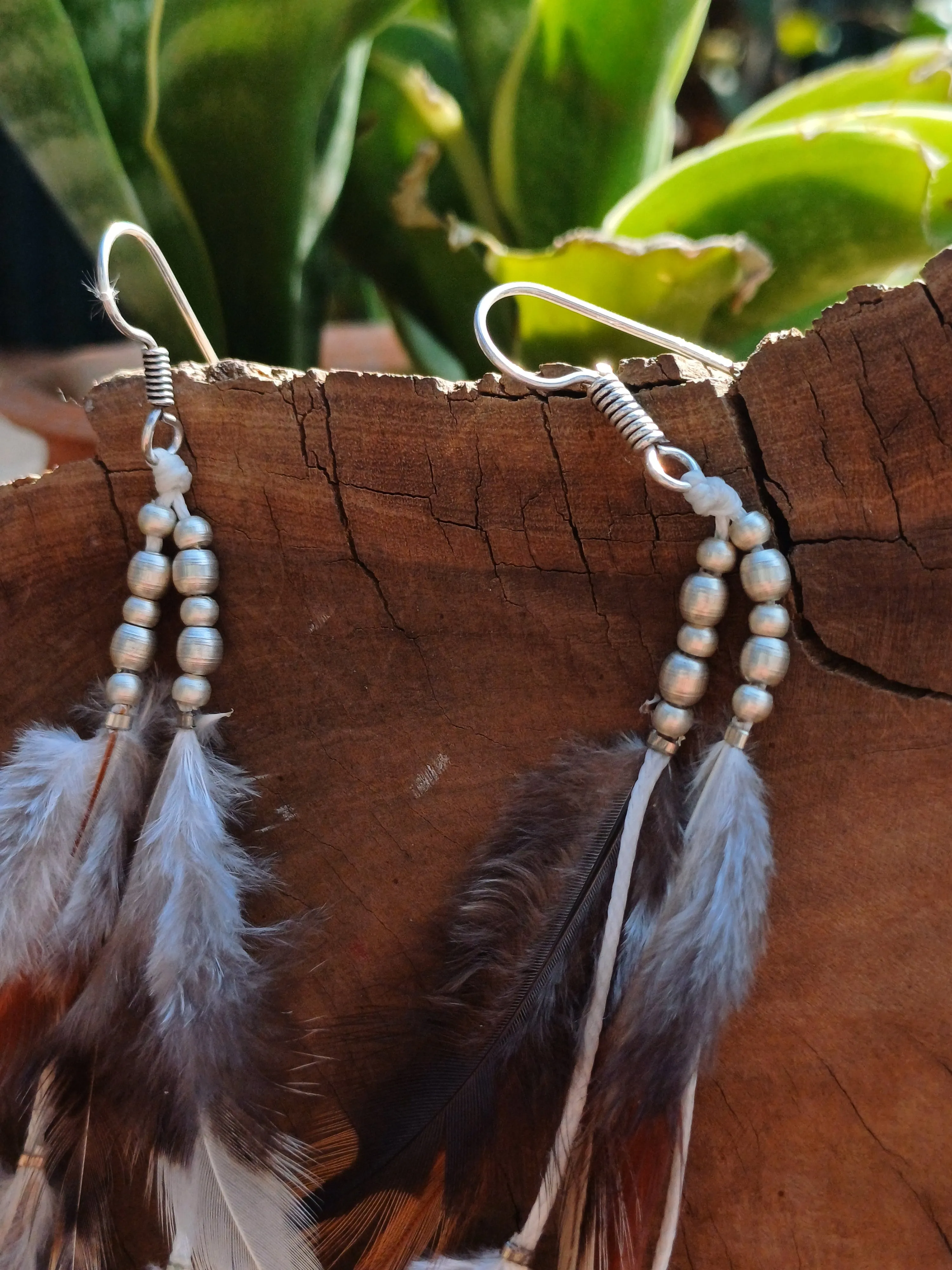 Feather Earrings With Beads