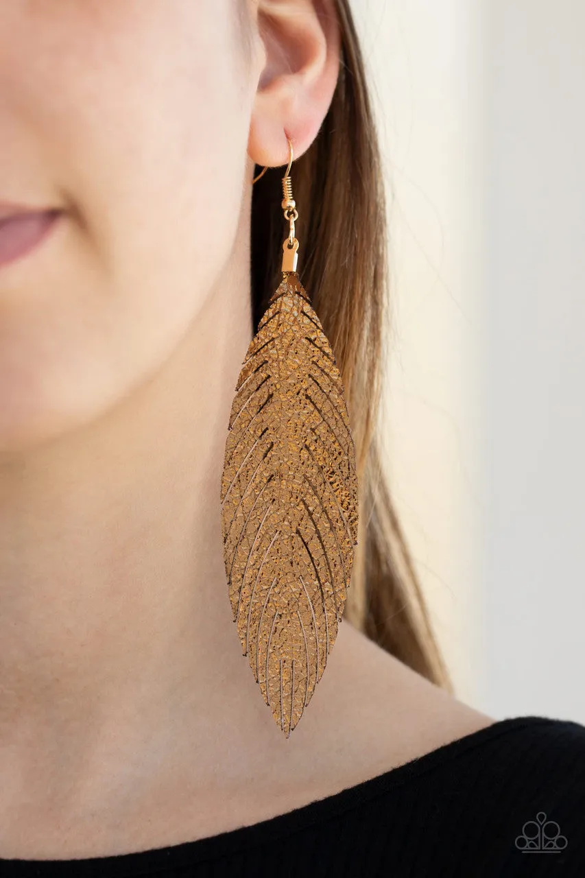 Feather Fantasy Gold Paparazzi Earrings