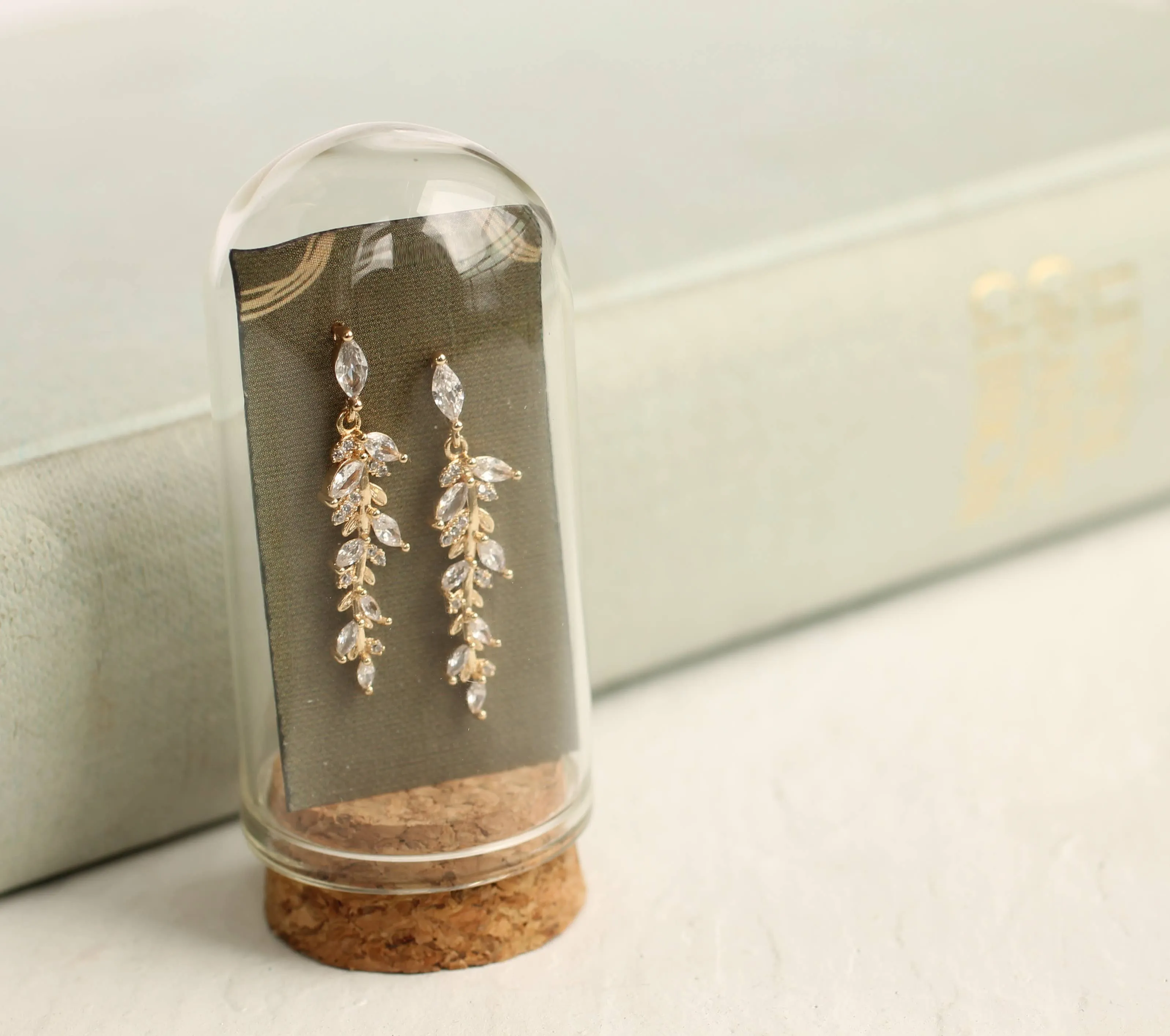 Feather Fern Drop Earrings   Glass & Cork Cloche