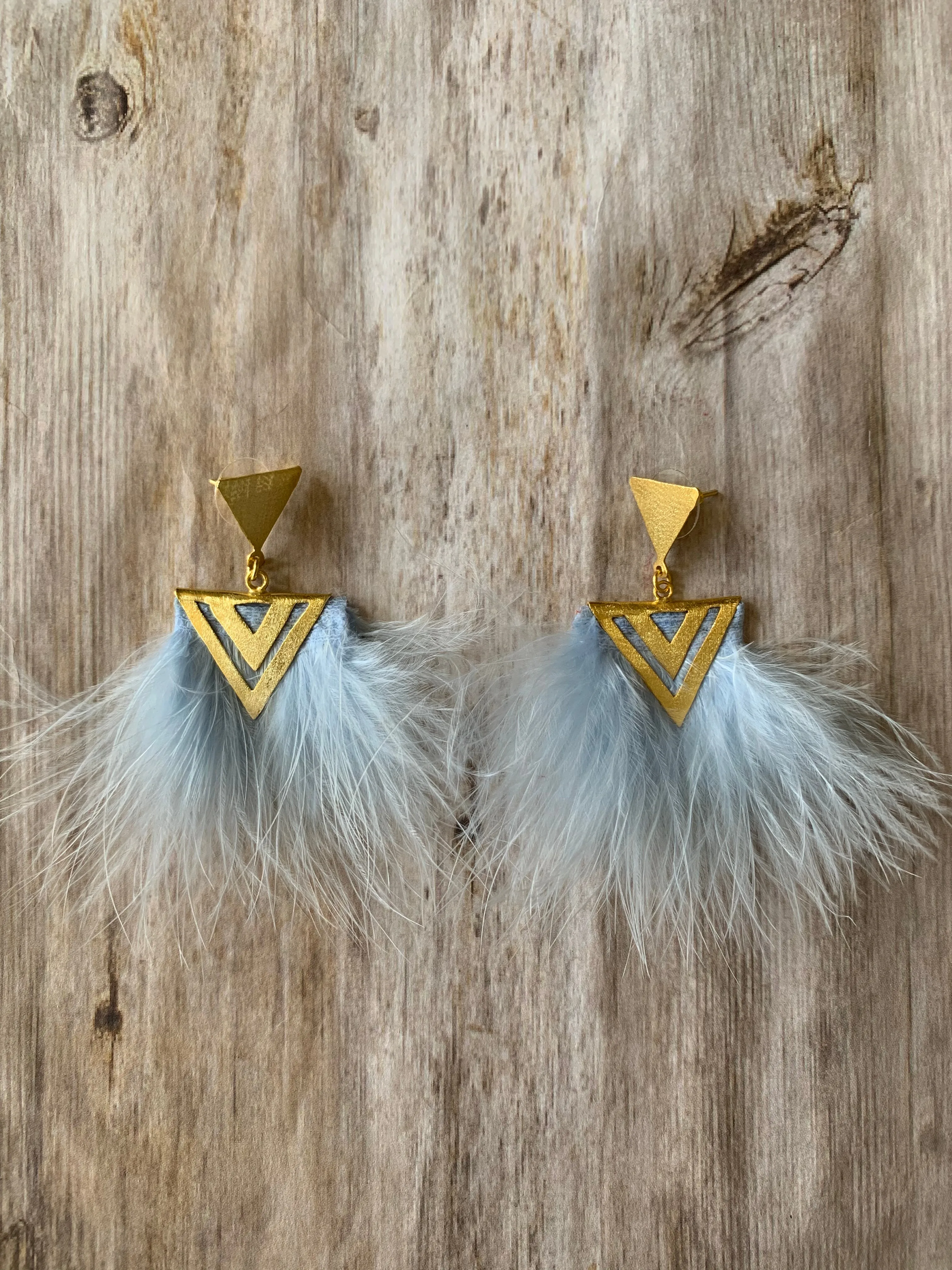 Feather Geometric Gold Earrings