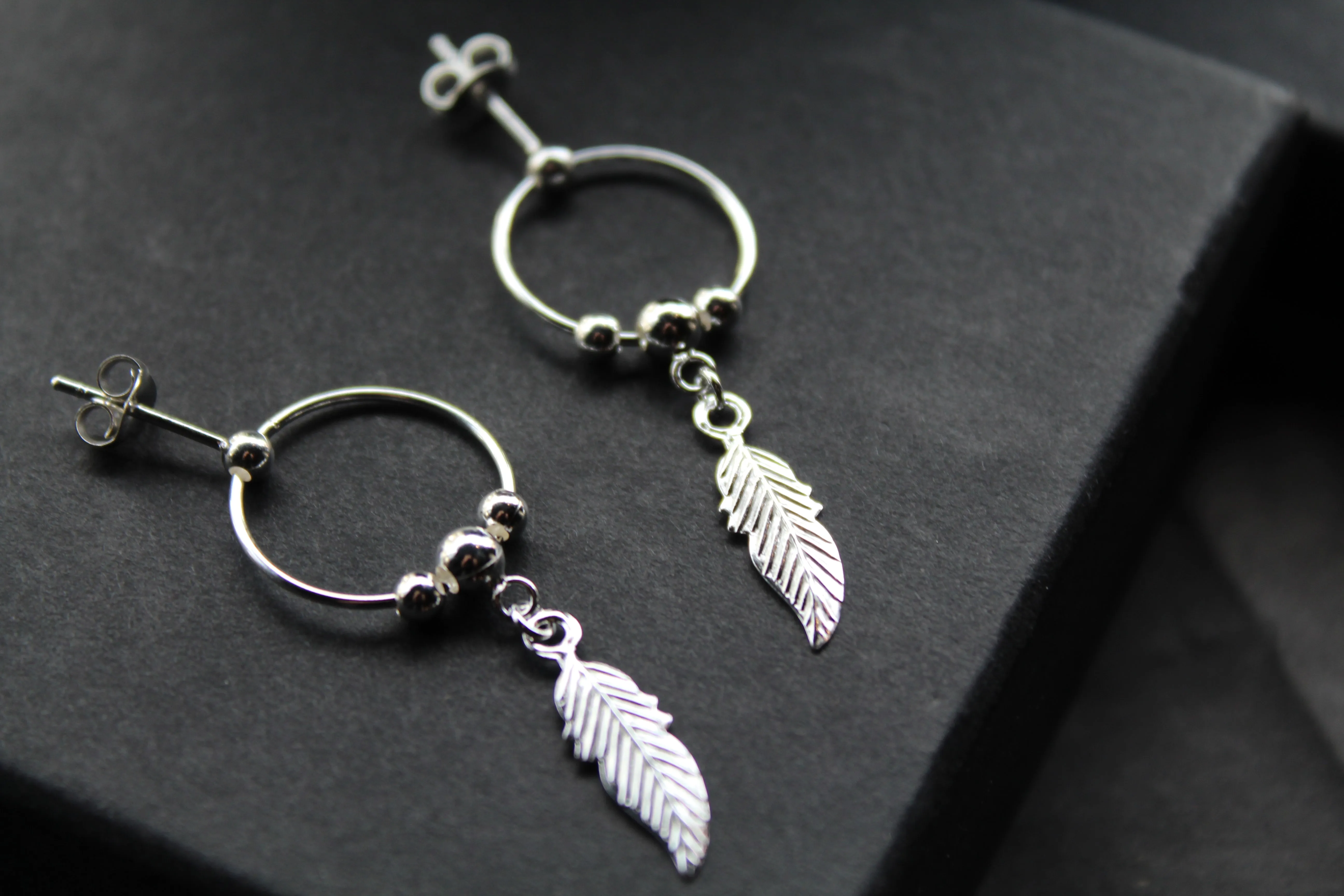 Feather Hoop Earrings on Post
