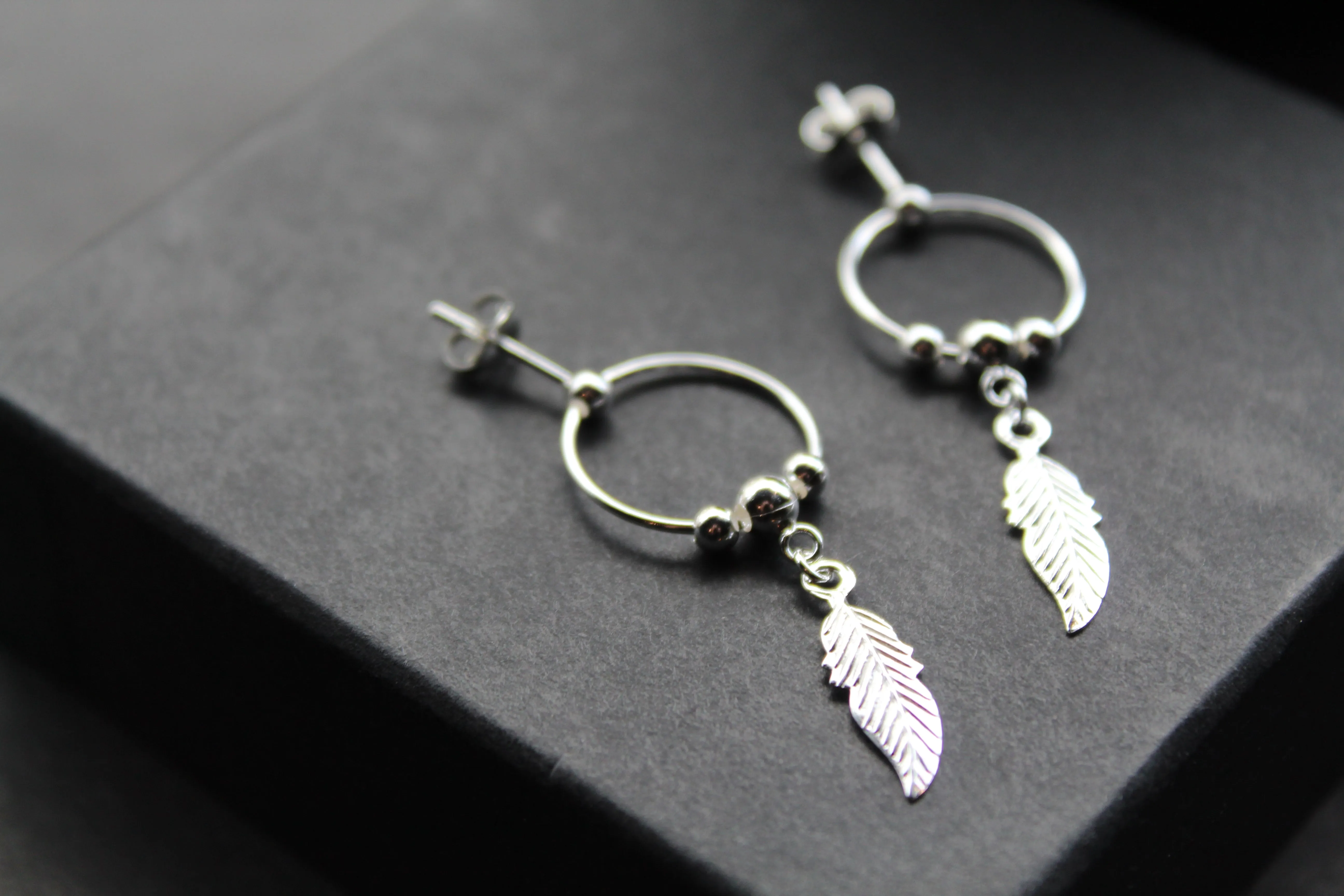 Feather Hoop Earrings on Post