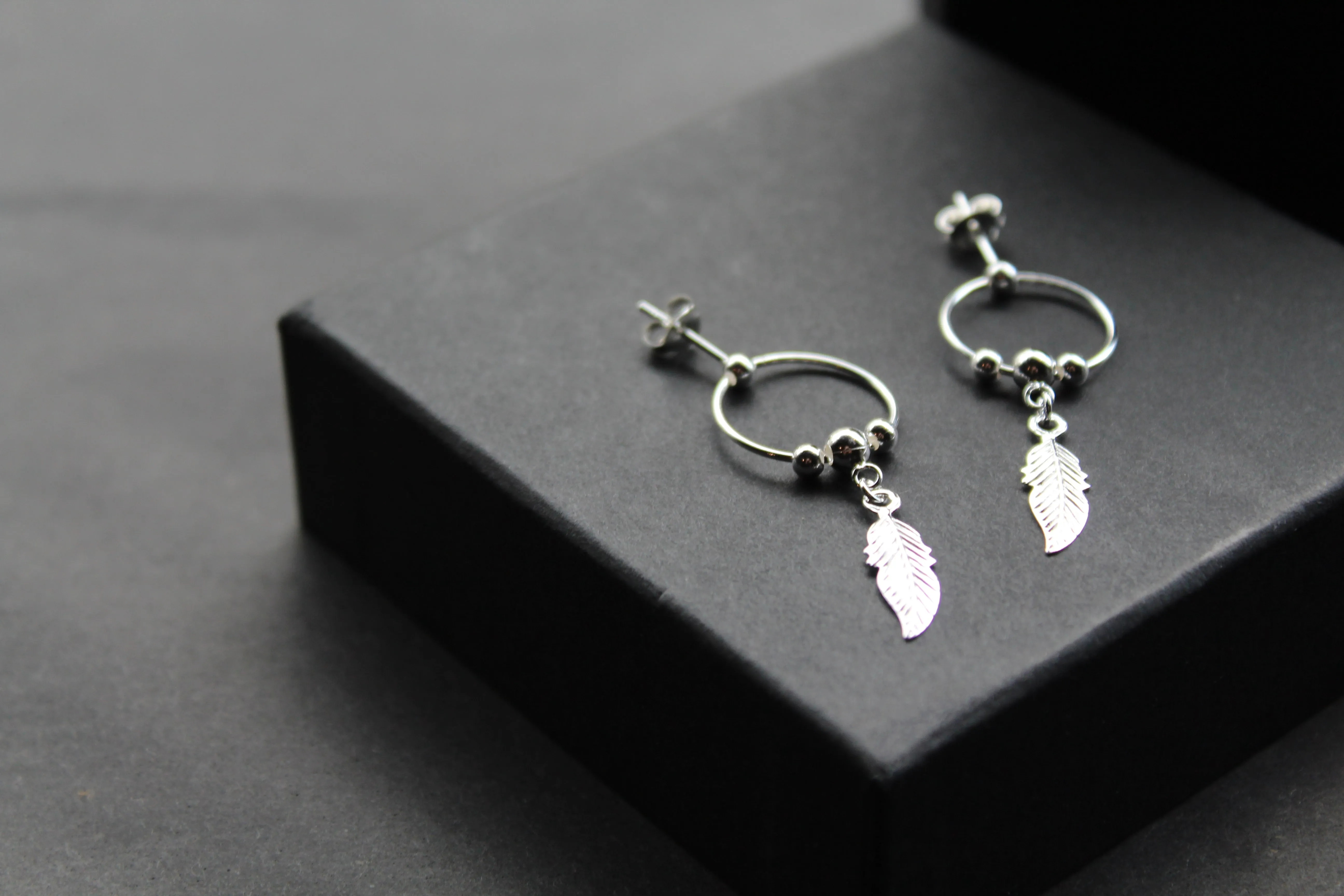 Feather Hoop Earrings on Post