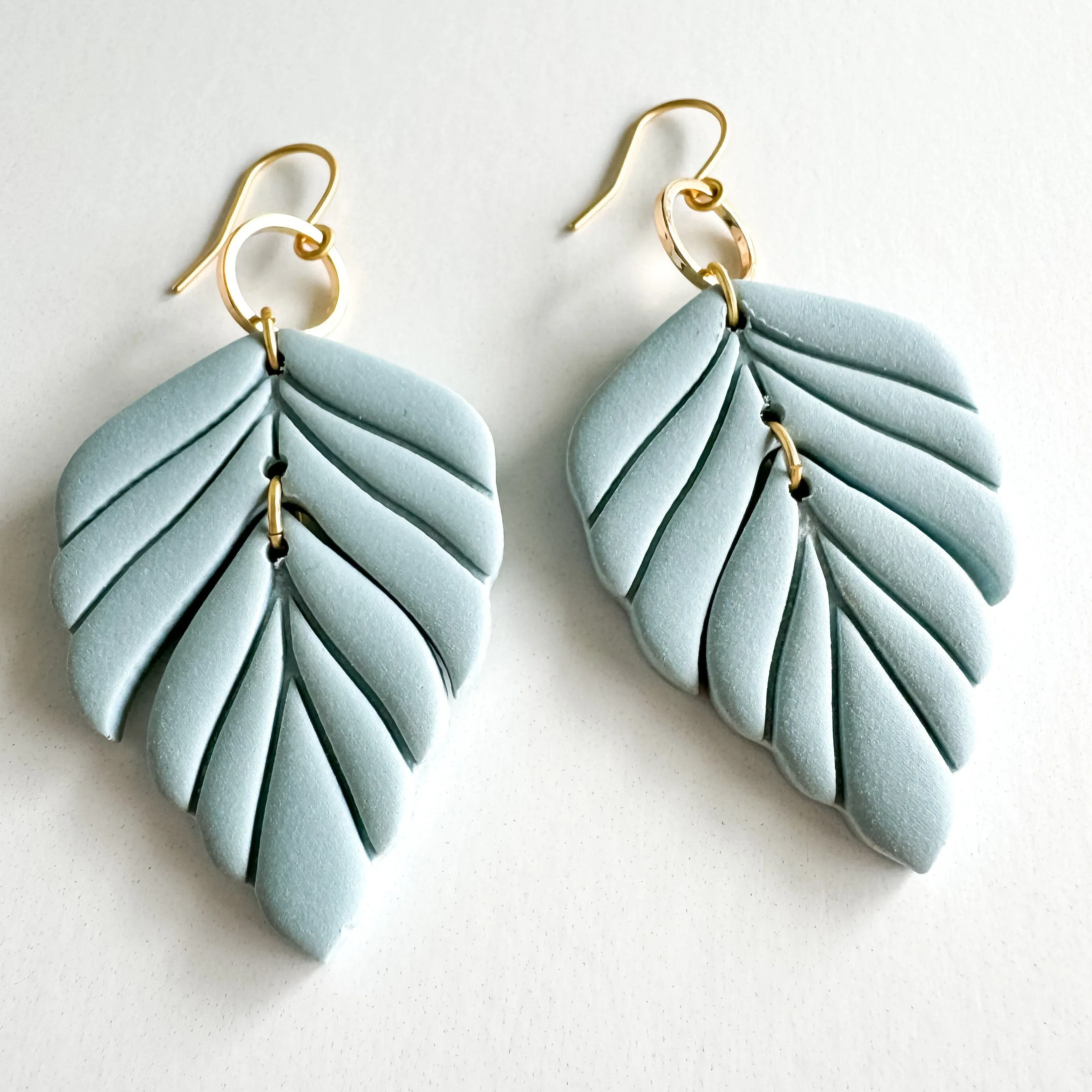 Feather/ Leaf Clay Statement Drop Earring