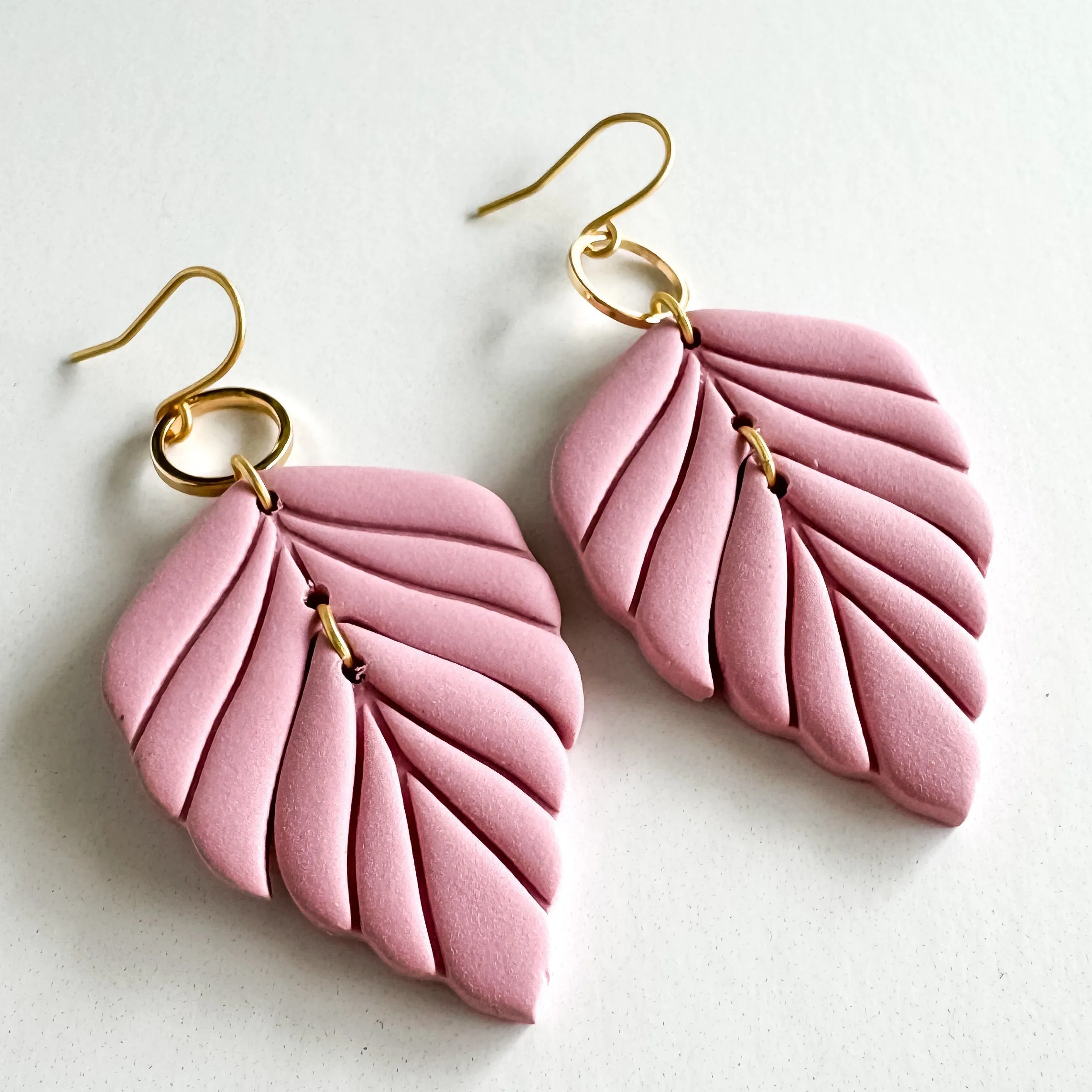Feather/ Leaf Clay Statement Drop Earring