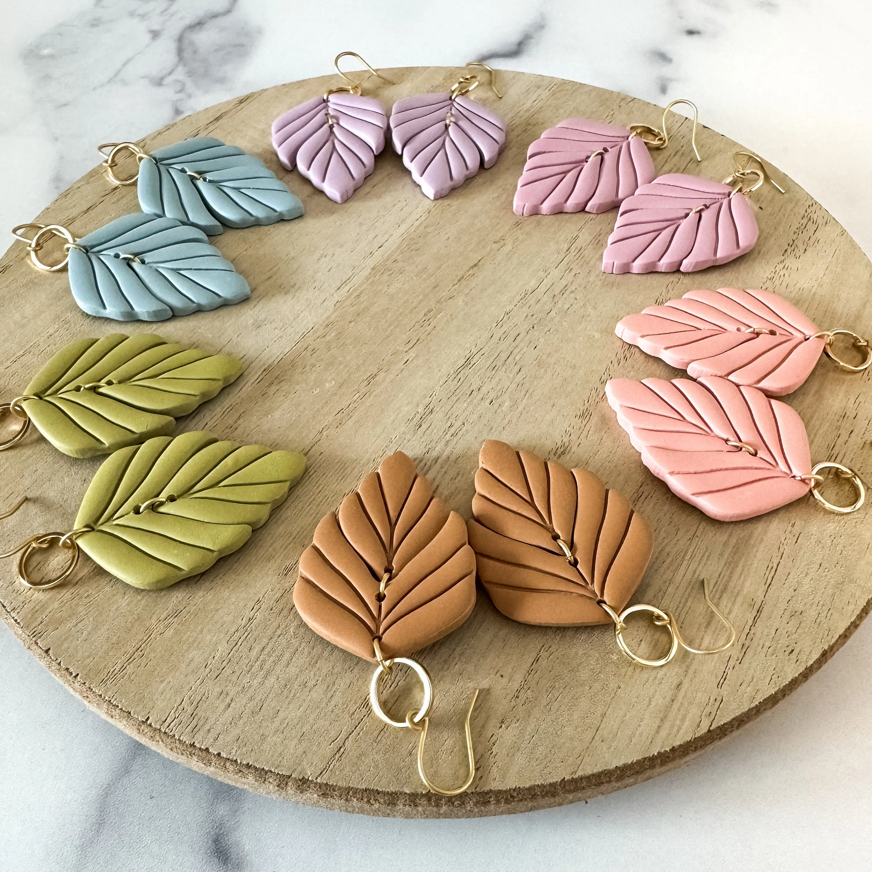 Feather/ Leaf Clay Statement Drop Earring